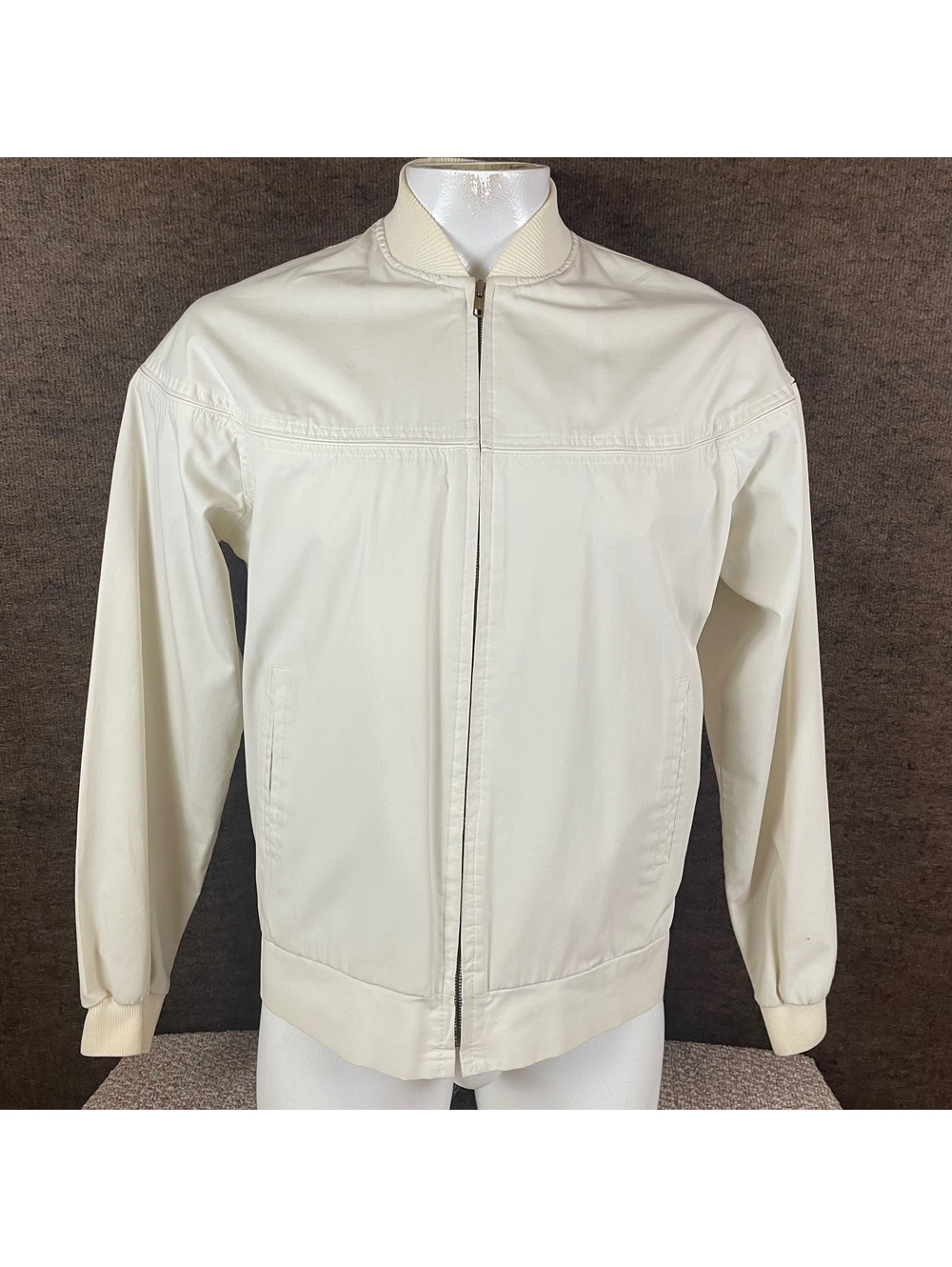 Vintage Sears Jacket Mens Large Tall Off White Golf Zip Retro 70s 80s R1